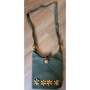 Boho Hippie Crocheted Over the Shoulder Dark Green Purse